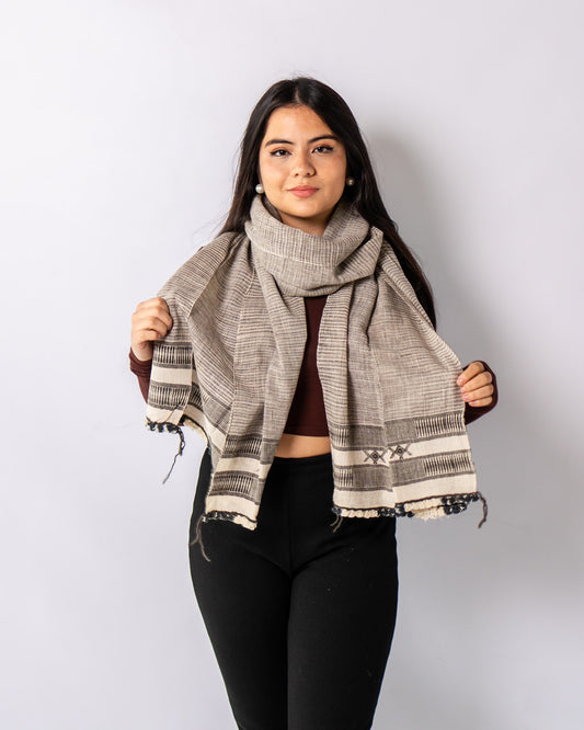 Organic Cotton Pastel Grey & White Rock Handwoven Scarf - Cotton Scarves Australia