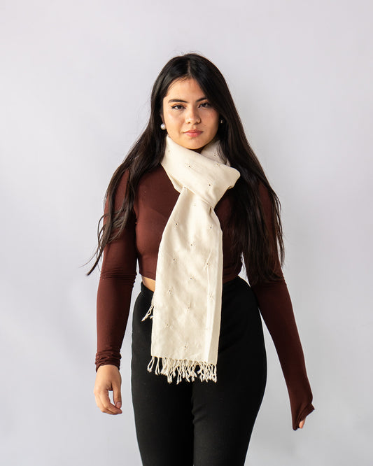 Merino Wool Albescent White Handwoven Scarf - Merino Wool Scarves Australia