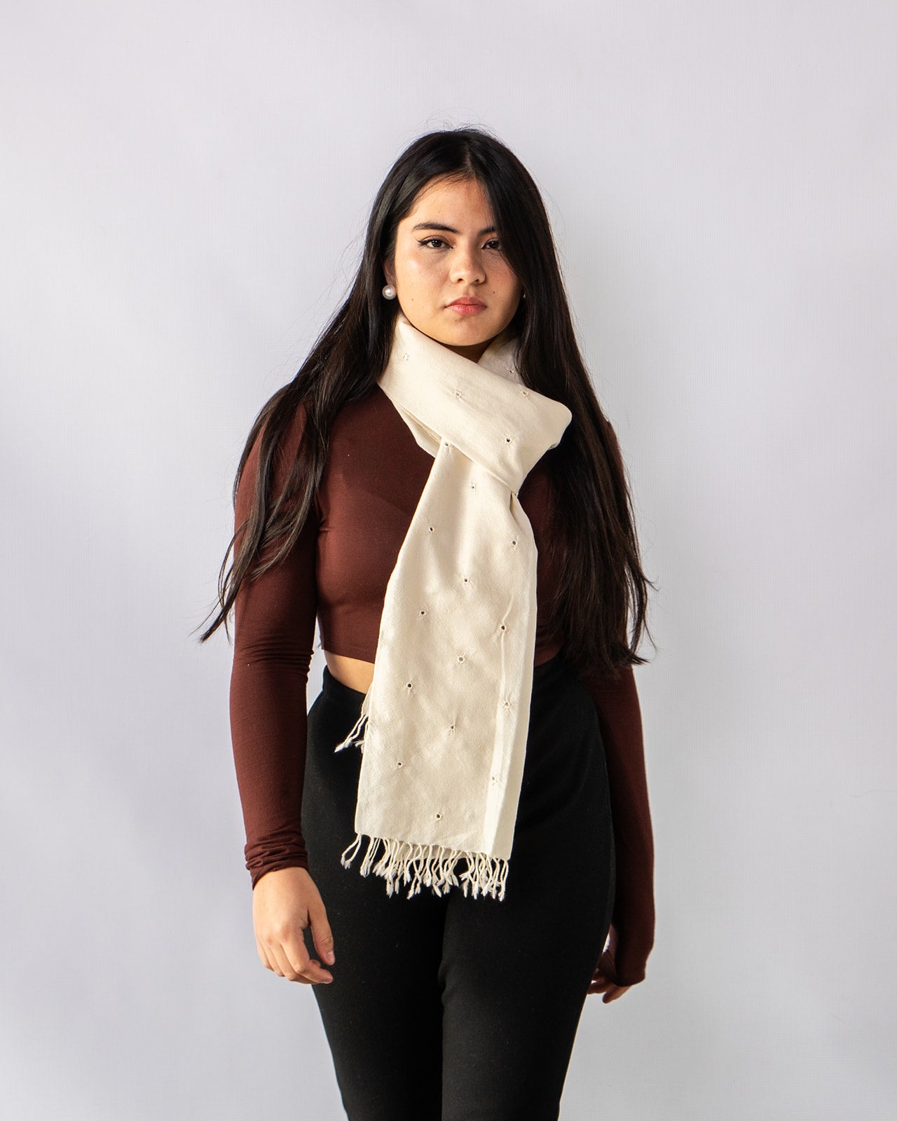 Merino Wool Albescent White Handwoven Scarf - Merino Wool Scarves Australia