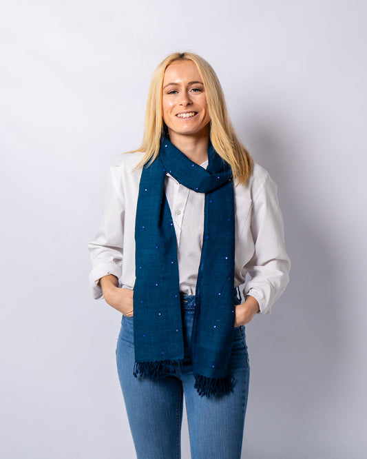 Merino Wool Blue Dianne Handwoven Scarf - Merino Wool Scarves Australia