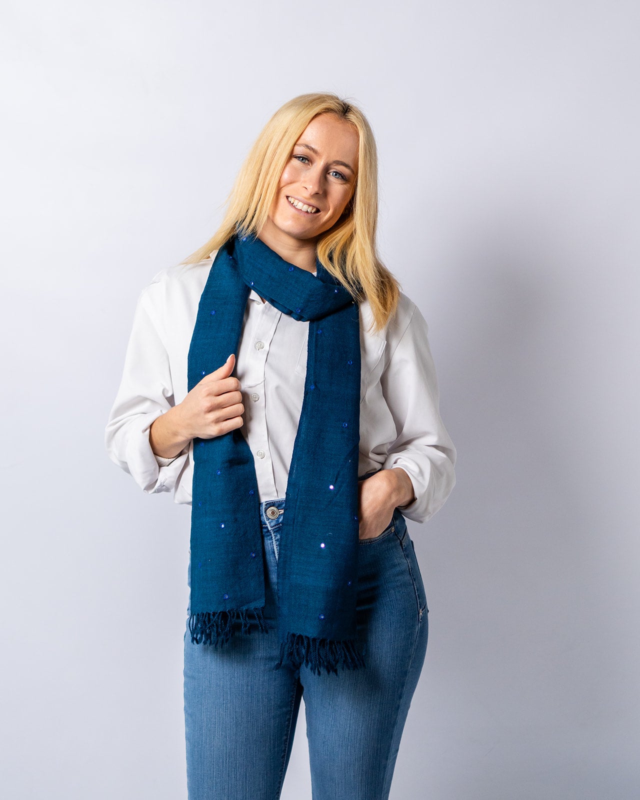 Merino Wool Blue Dianne Handwoven Scarf - Merino Wool Scarves Australia