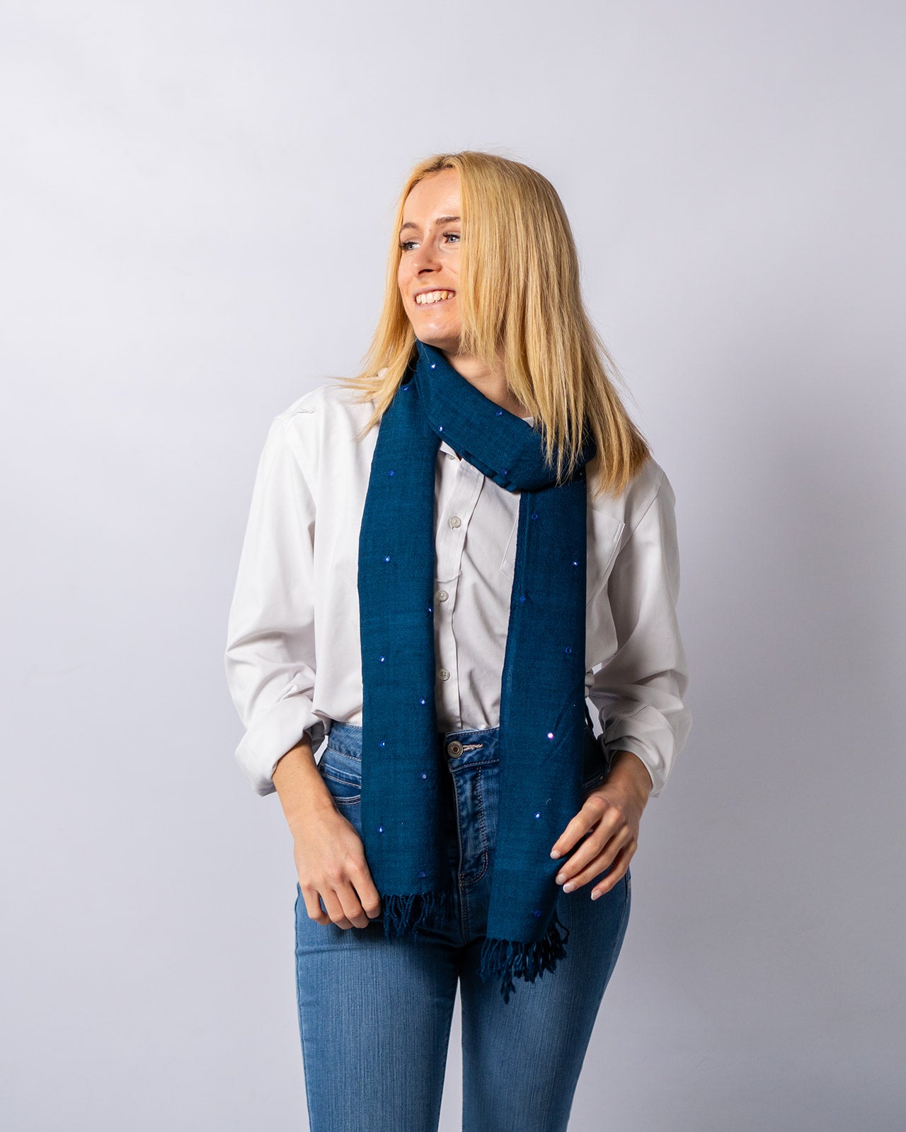 Merino Wool Blue Dianne Handwoven Scarf - Merino Wool Scarves Australia