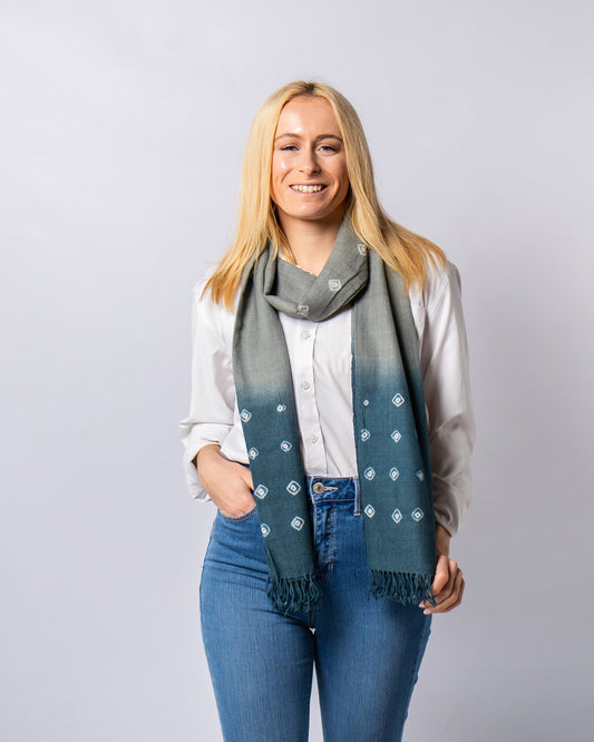 Merino Wool Silver Chalice & Bright Grey Handwoven Scarf - Merino Wool Scarves Australia