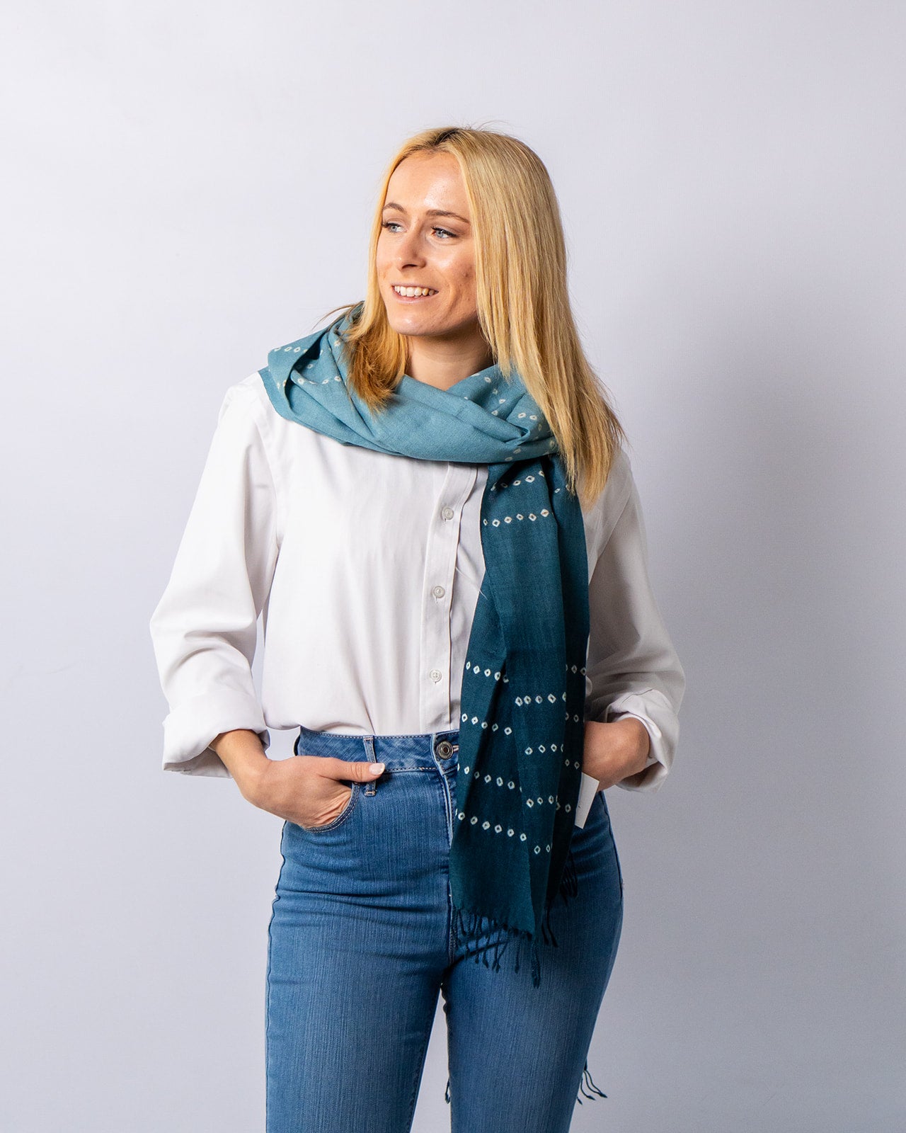 Merino Wool Faded Jade & Cadet Handwoven Scarf - Merino Wool Scarves Australia