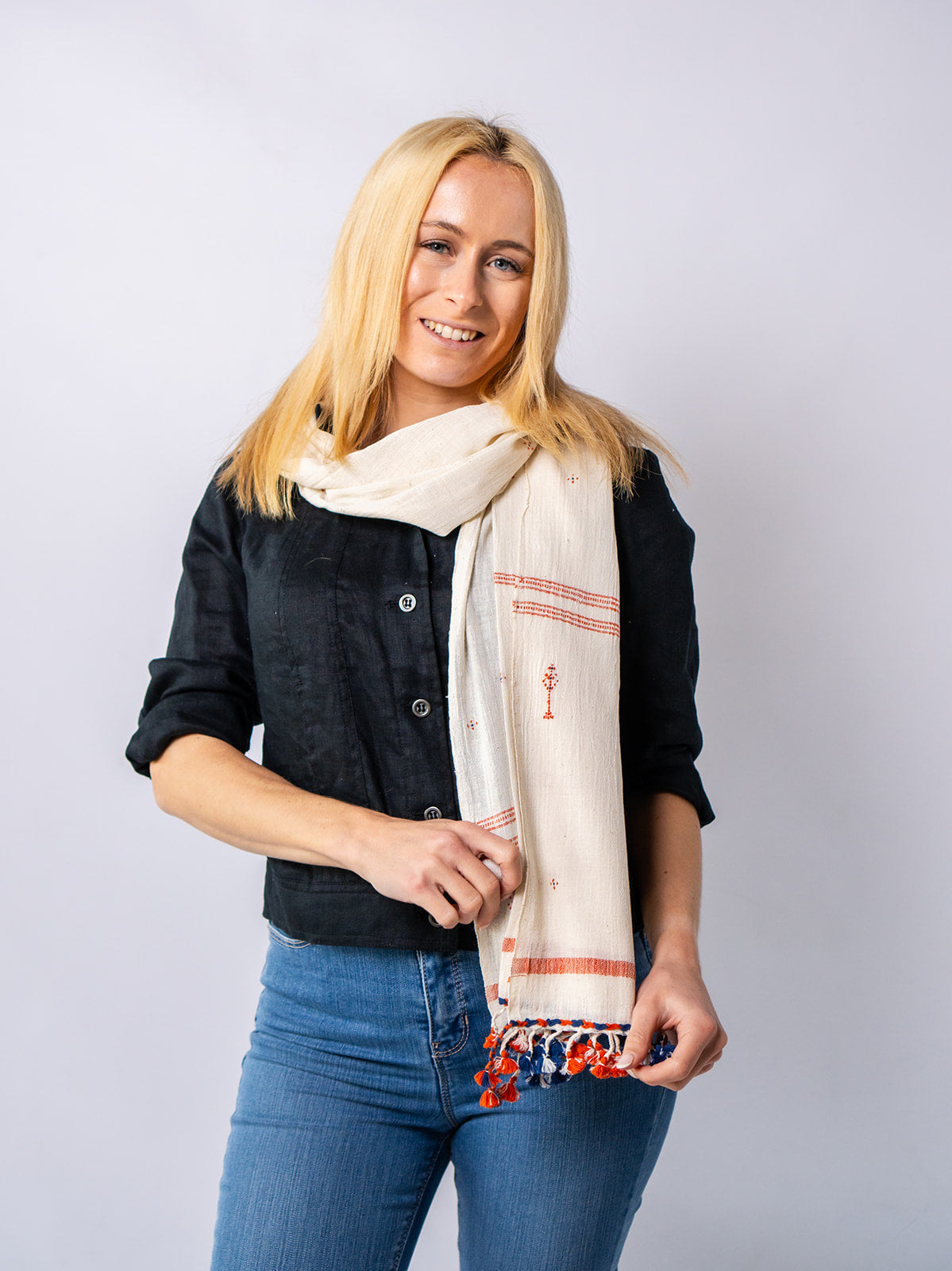 Organic Cotton Soft Peach & Terracotta Handwoven Scarf - Cotton Scarves Australia