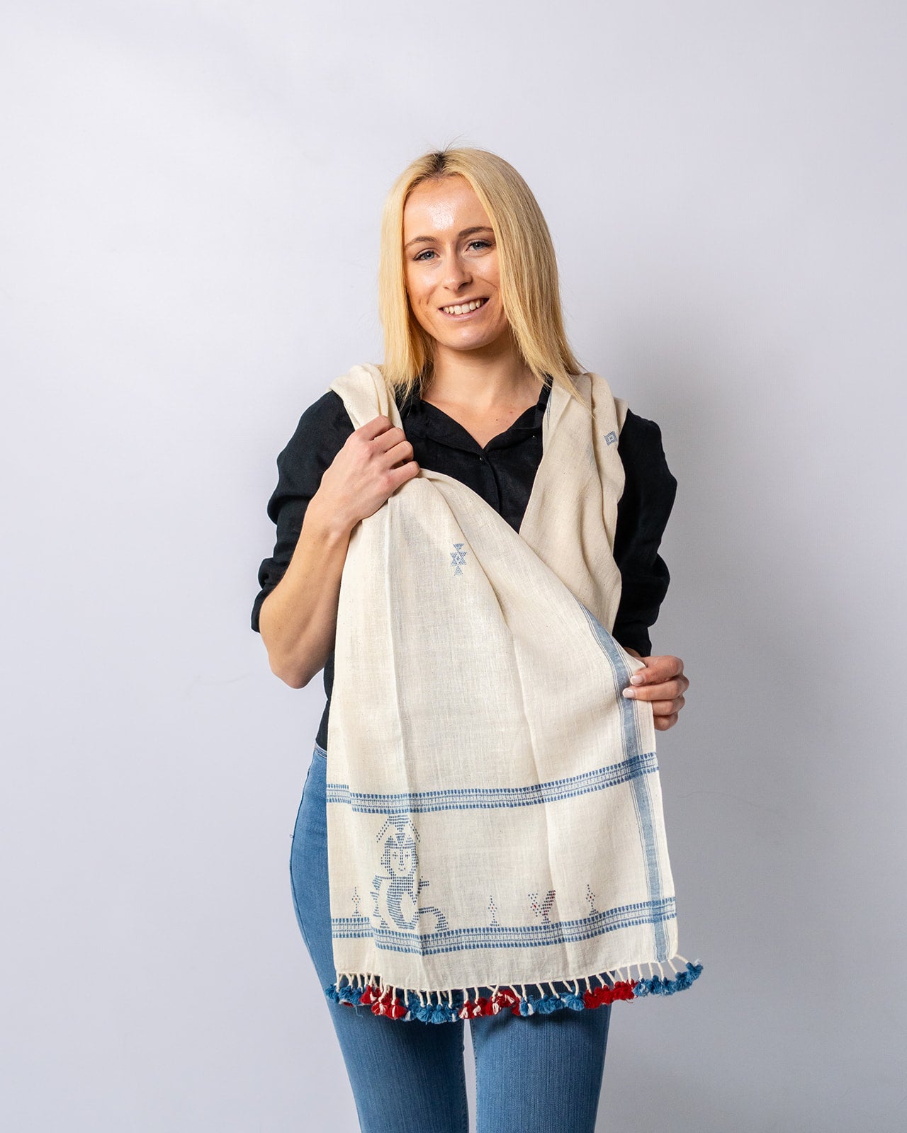 Organic Cotton Vanilla & Regent Grey Handwoven Scarf - Cotton Scarves Australia