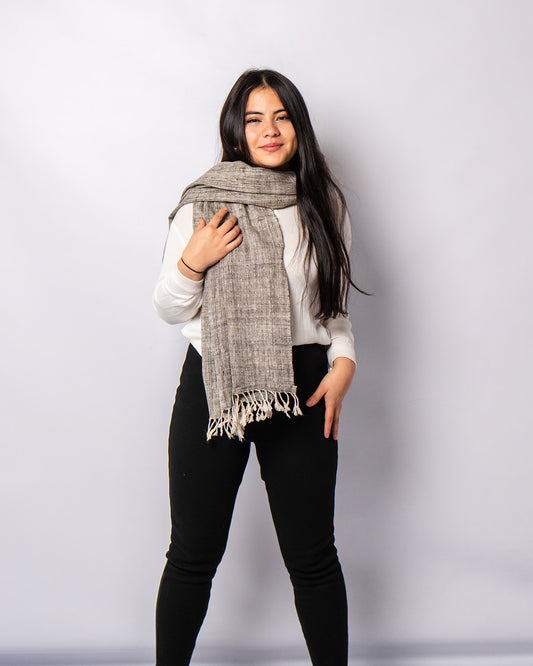 Eri Silk Taupe and Platinum Handwoven Natural Dyed Scarf - Grey Silk Scarves