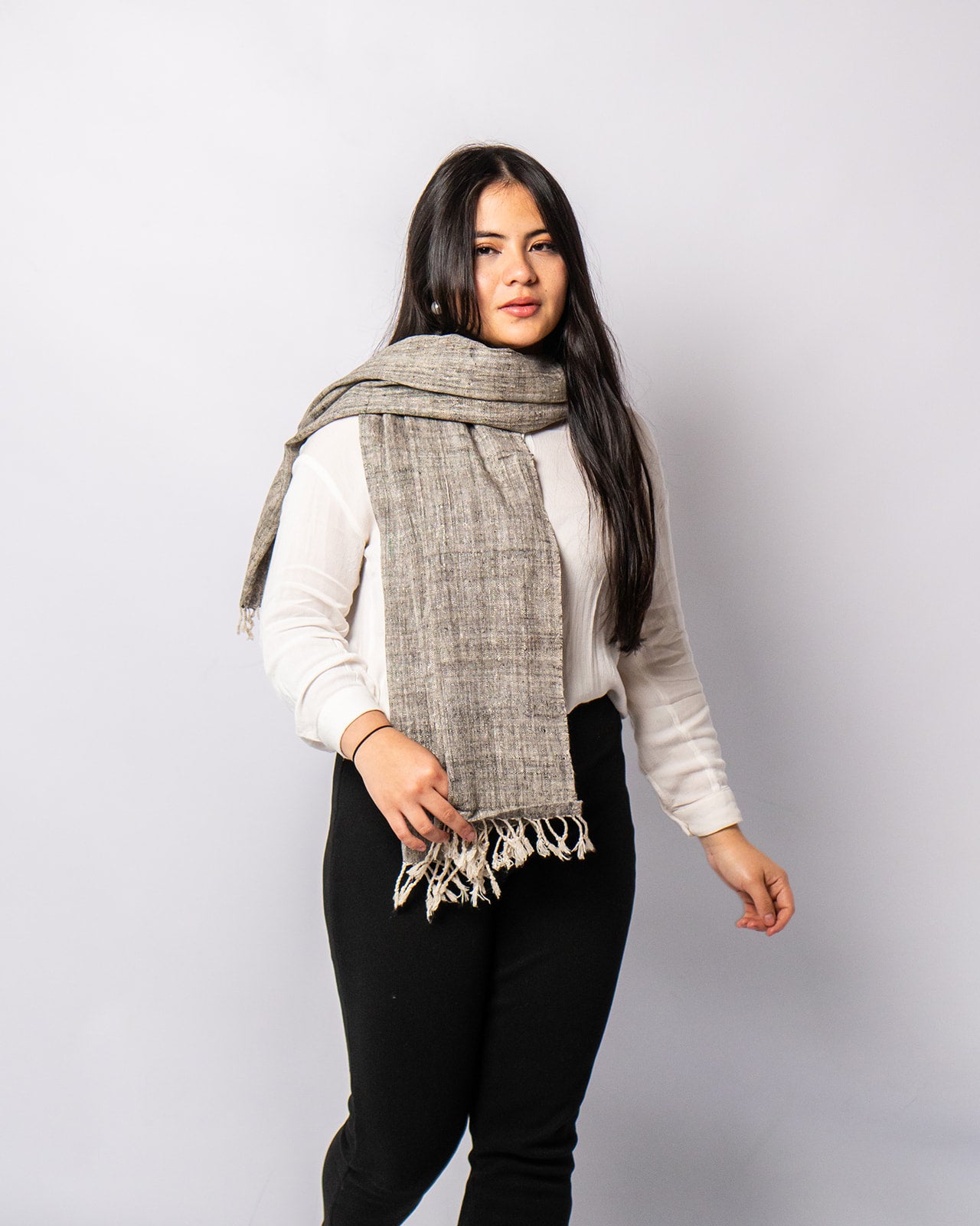 Eri Silk Taupe and Platinum Handwoven Natural Dyed Scarf - Grey Silk Scarves