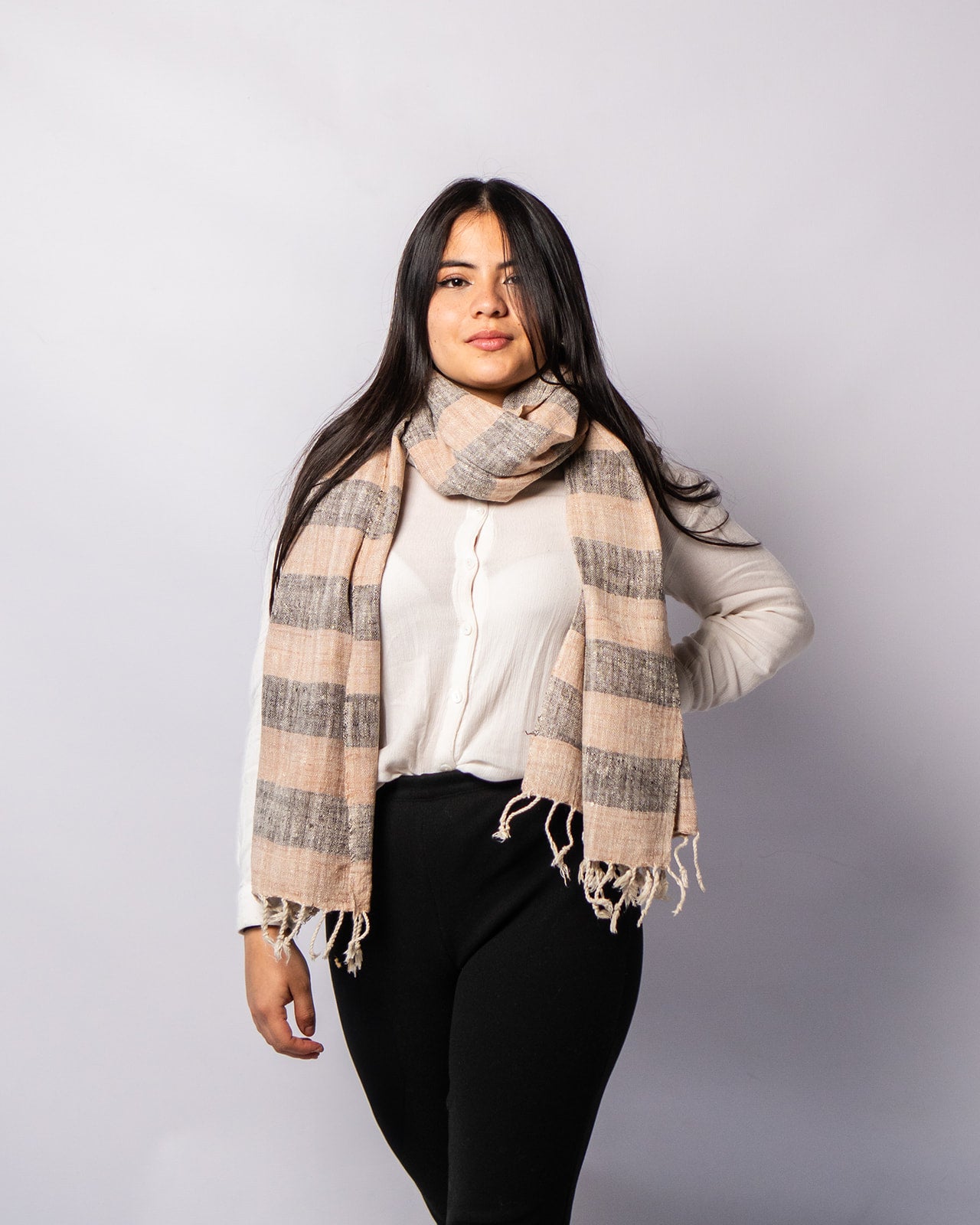 Eri Silk Blush and Foggy Grey Handwoven Natural Dyed Scarf - Silk Scarves Australia