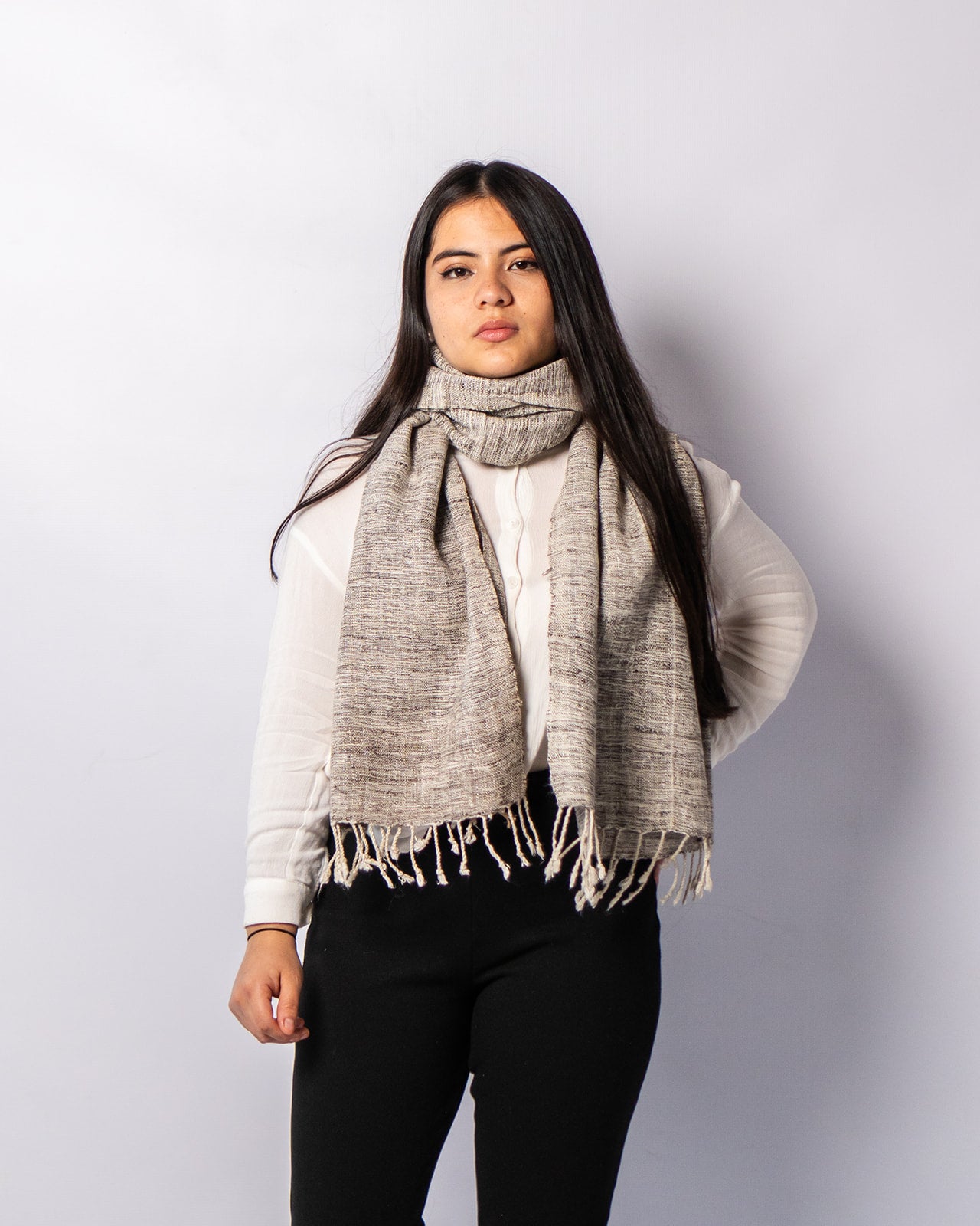 Eri Silk White Smoke and Oslo Grey Handwoven Natural Dyed Scarf - Plain Silk Scarves Australia