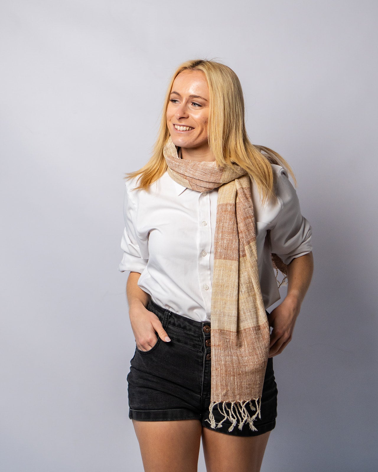 Eri Silk Mocha and Desert Sand  Handwoven Natural Dyed Scarf - Silk Scarves Australia