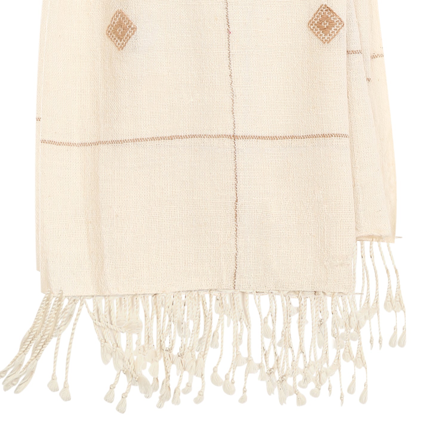 Organic Cotton Antique White & Clay Brown Handwoven Scarf - Cotton Scarves Australia