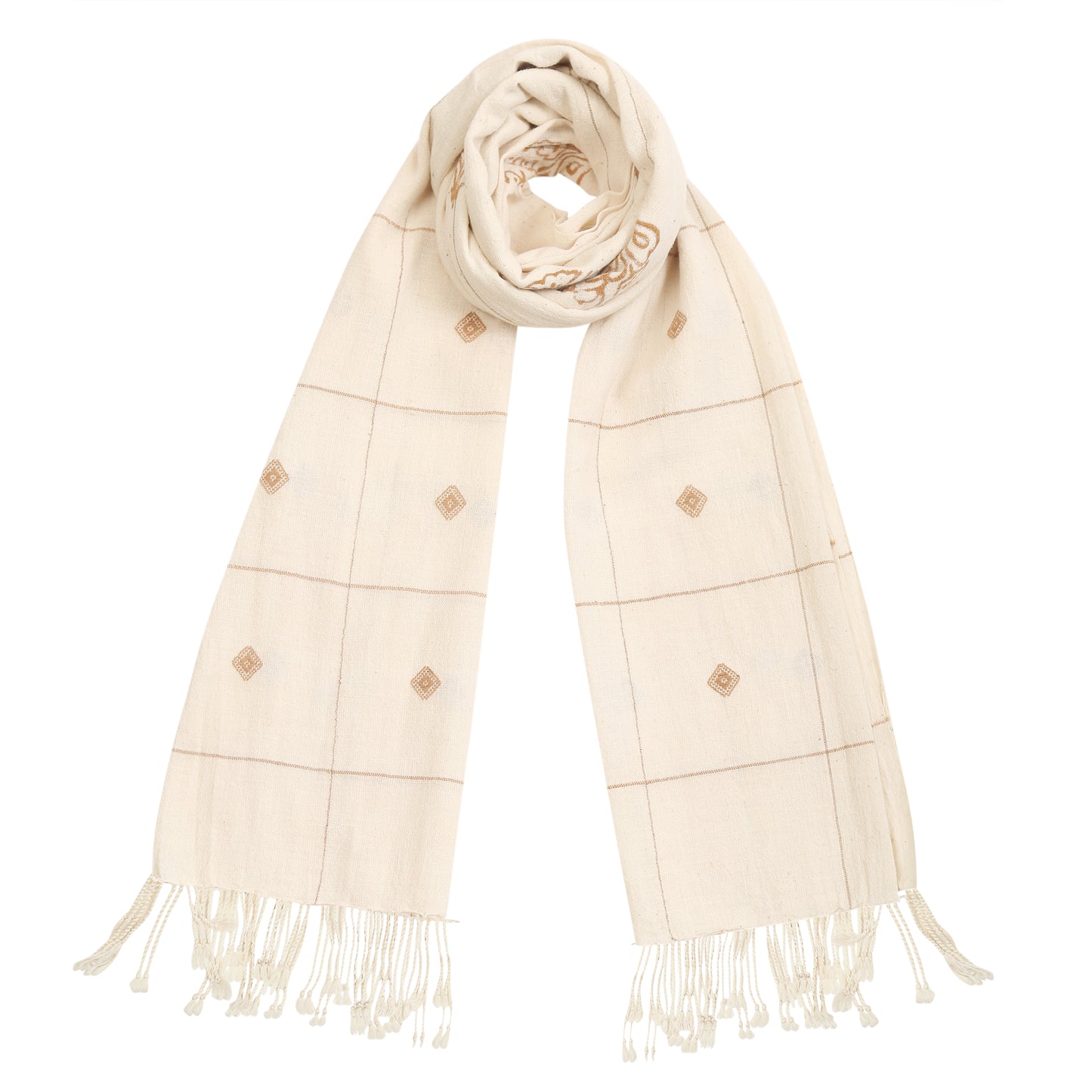 Organic Cotton Antique White & Clay Brown Handwoven Scarf - Cotton Scarves Australia