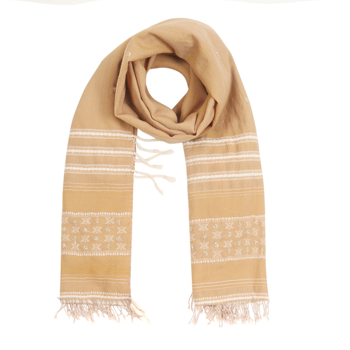 Merino Wool Sand Brown & Vanilla Handwoven Scarf - Merino Wool Scarves Australia