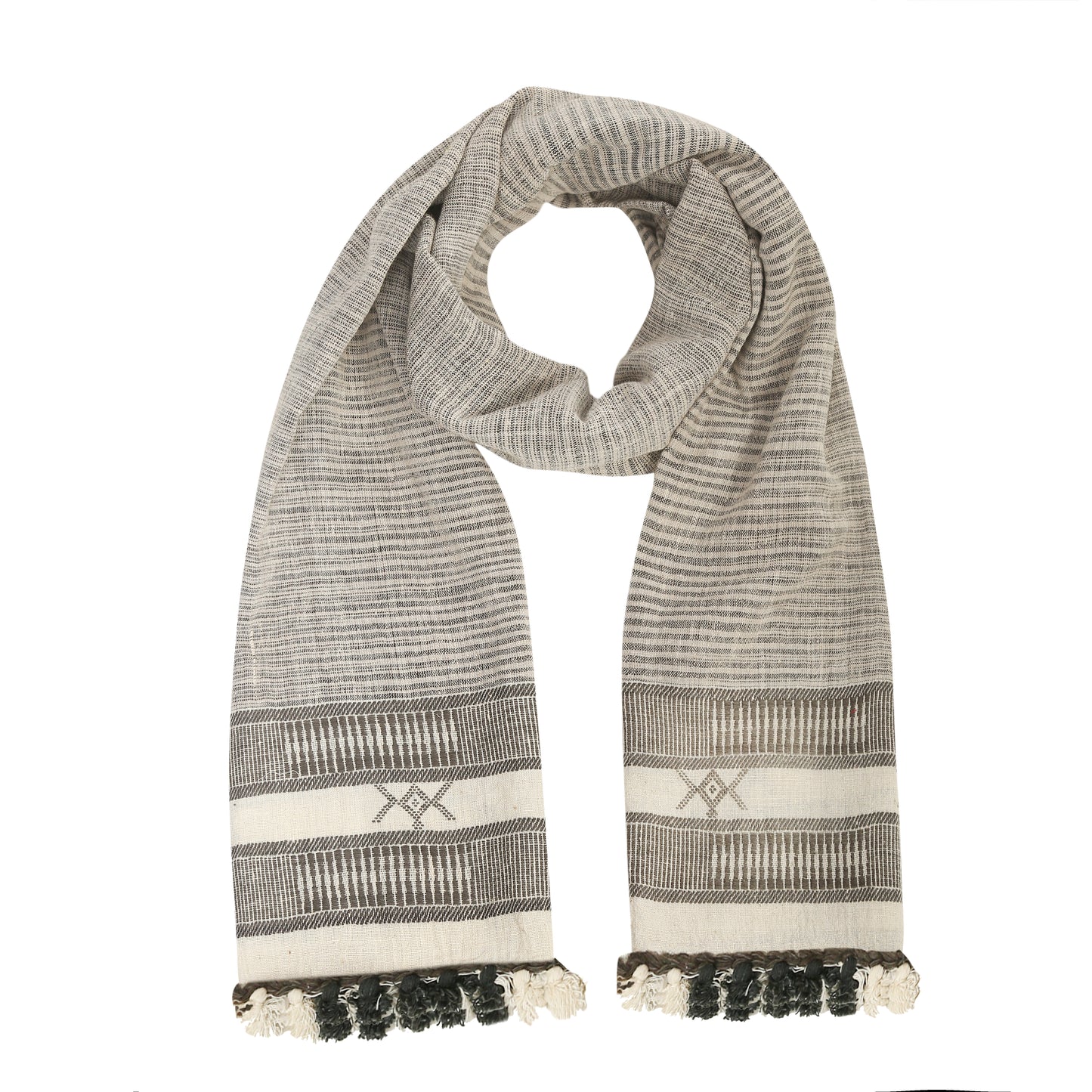 Organic Cotton Pastel Grey & White Rock Handwoven Scarf - Cotton Scarves Australia