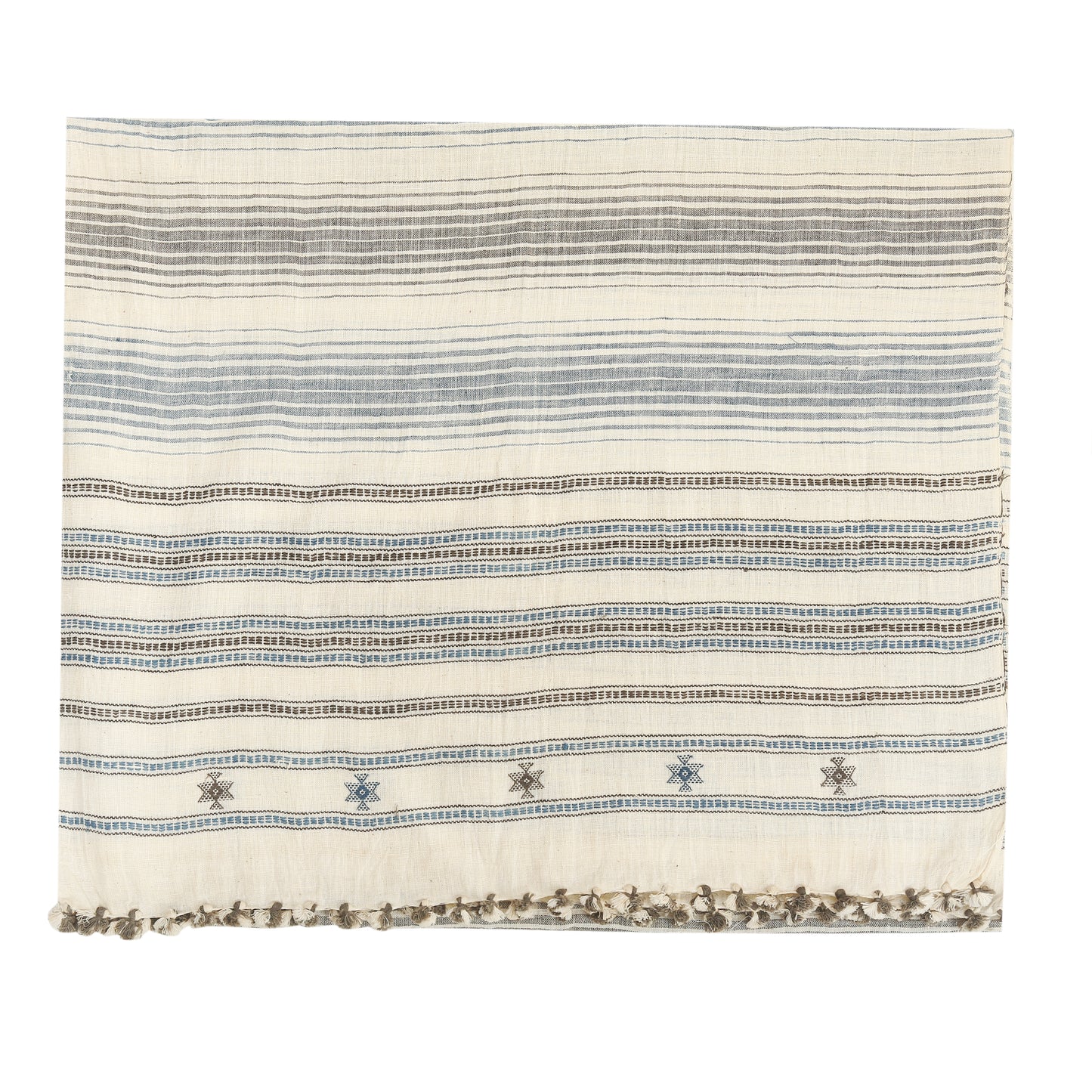 Organic Cotton Antique White & Blue Grey Stripe Handwoven Scarf - Cotton Scarves Australia