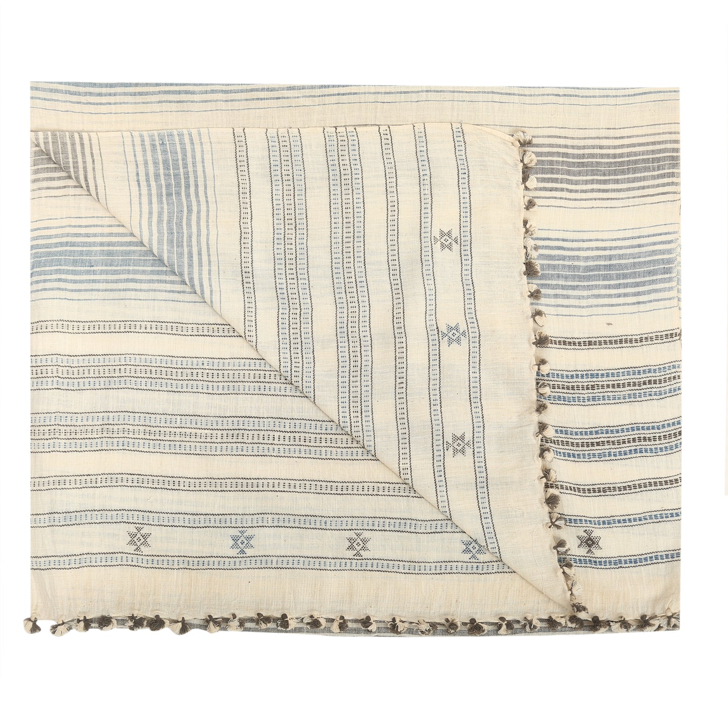 Organic Cotton Antique White & Blue Grey Stripe Handwoven Scarf - Cotton Scarves Australia