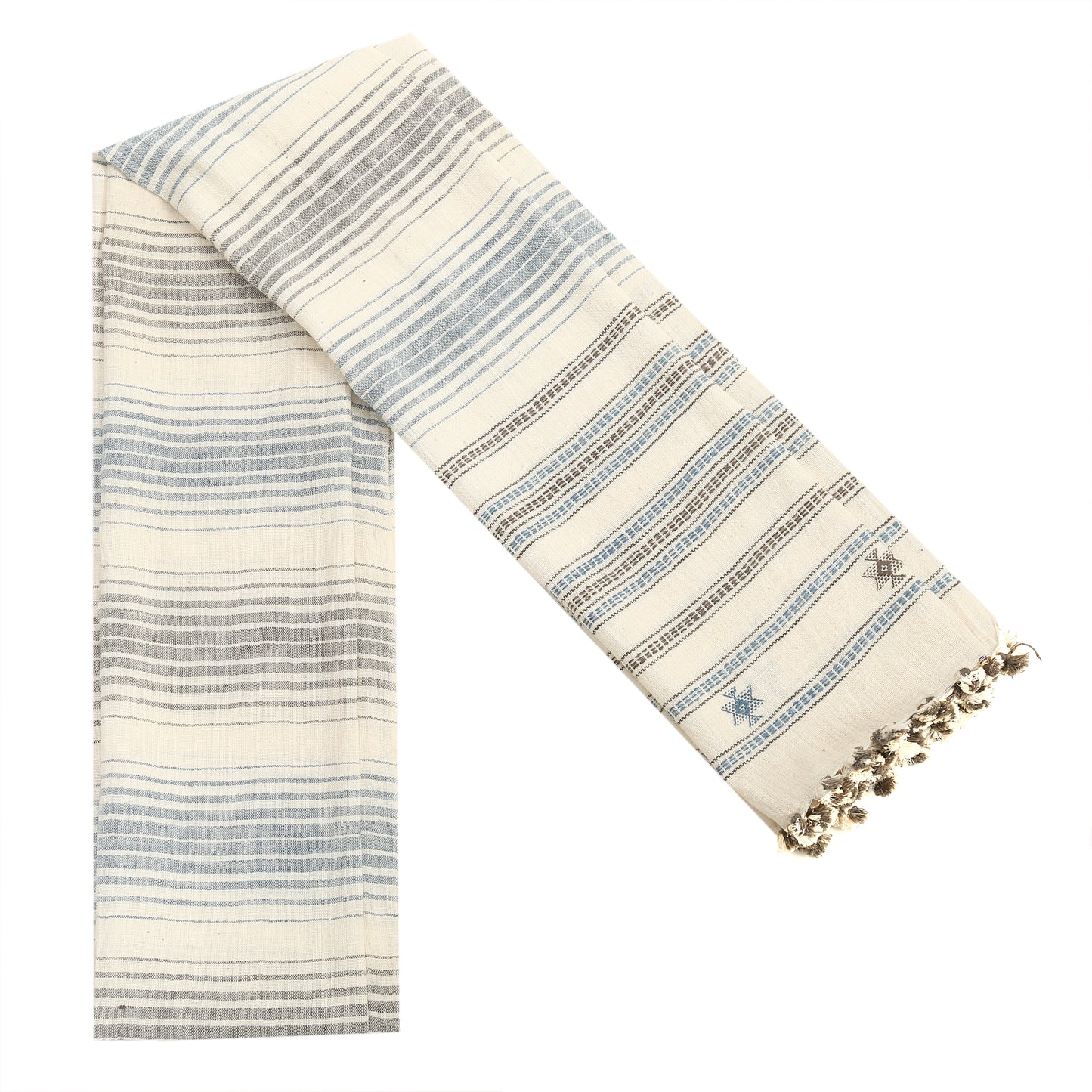 Organic Cotton Antique White & Blue Grey Stripe Handwoven Scarf - Cotton Scarves Australia