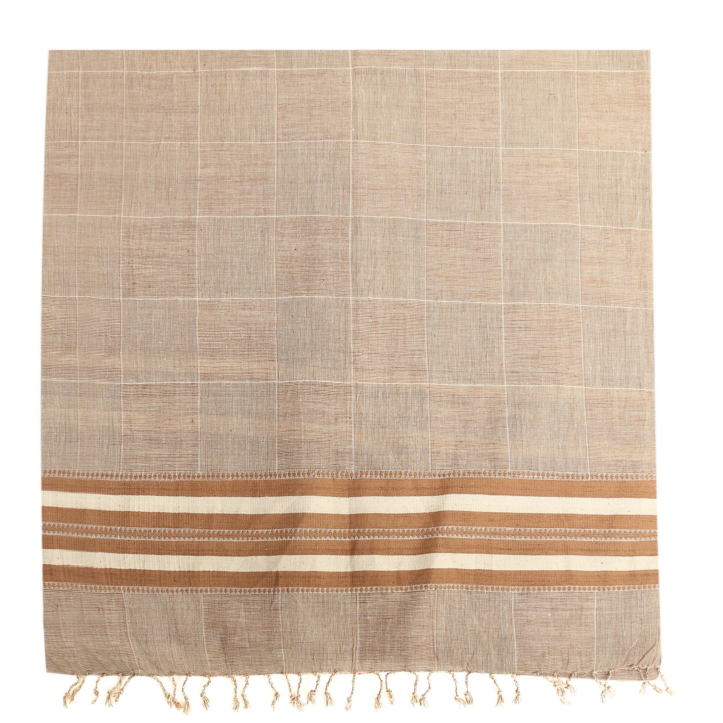 Organic Cotton French Beige & Mocha Handwoven Scarf - Cotton Scarves Australia