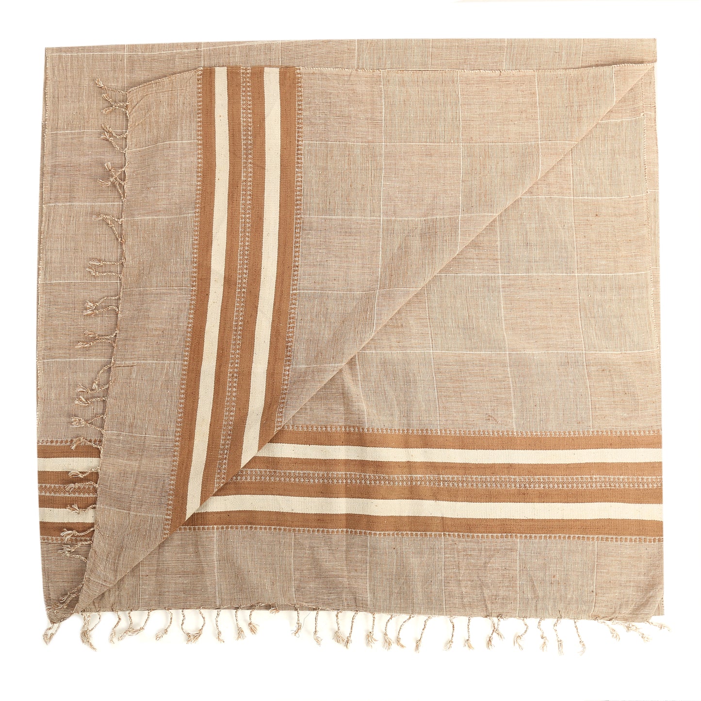 Organic Cotton French Beige & Mocha Handwoven Scarf - Cotton Scarves Australia