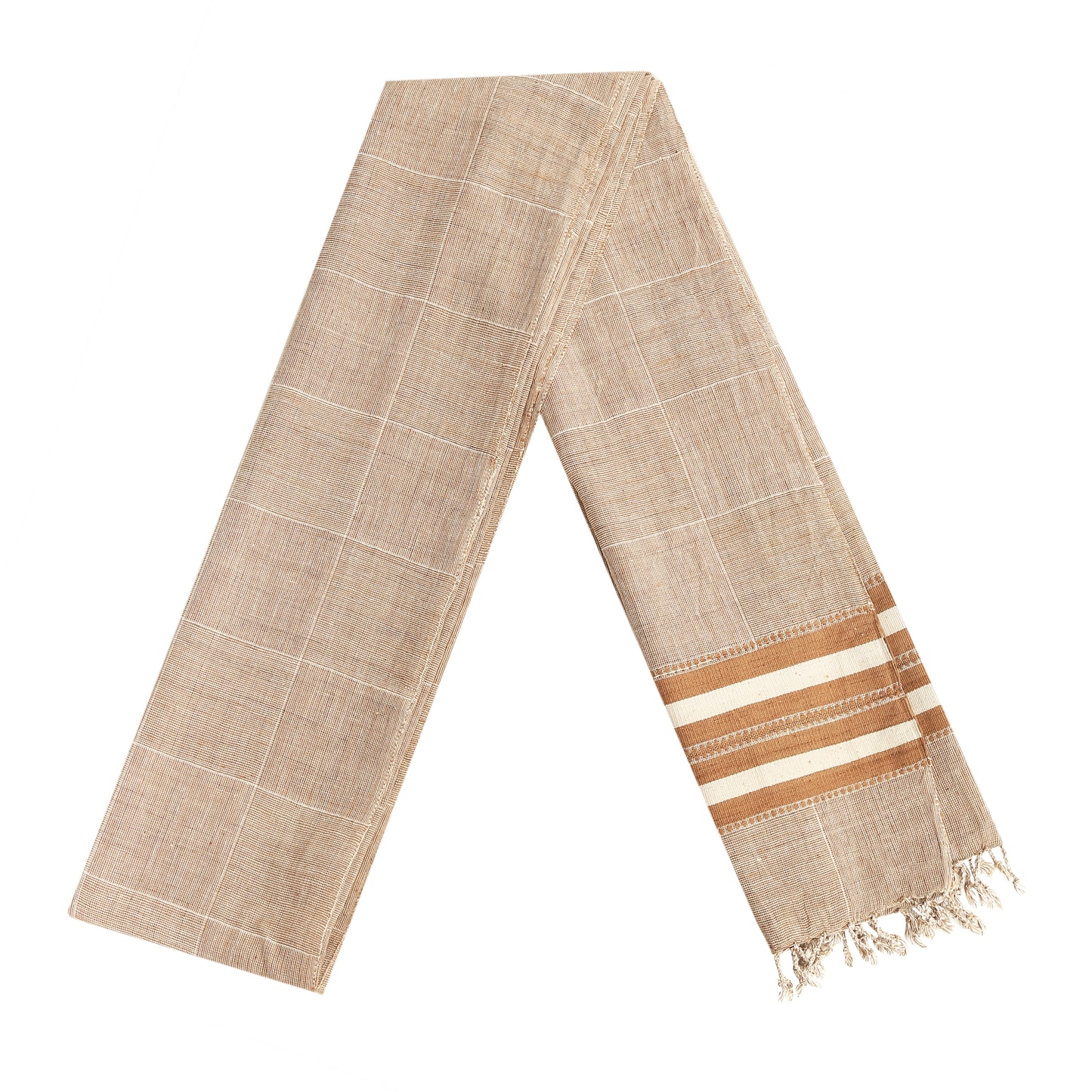 Organic Cotton French Beige & Mocha Handwoven Scarf - Cotton Scarves Australia