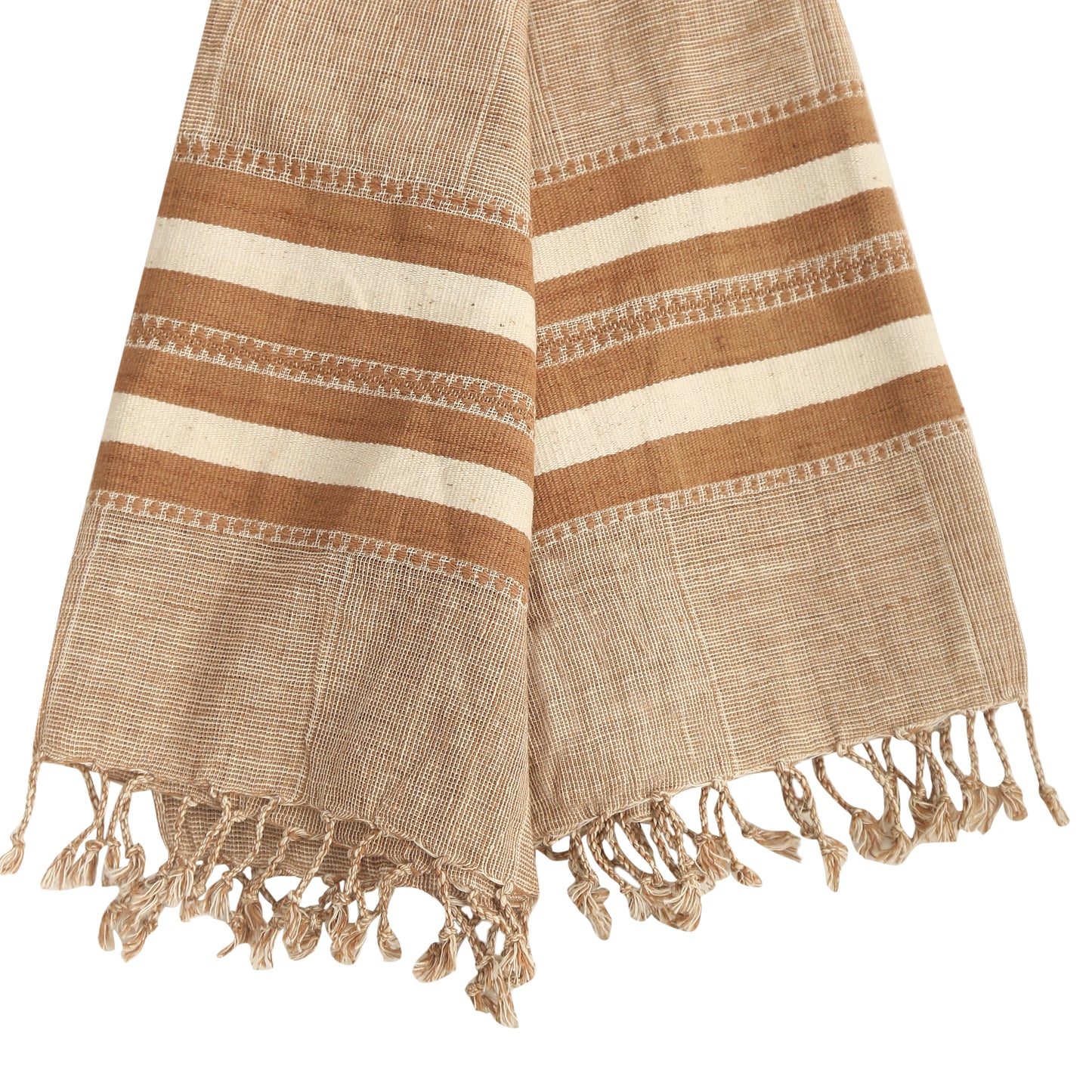 Organic Cotton French Beige & Mocha Handwoven Scarf - Cotton Scarves Australia