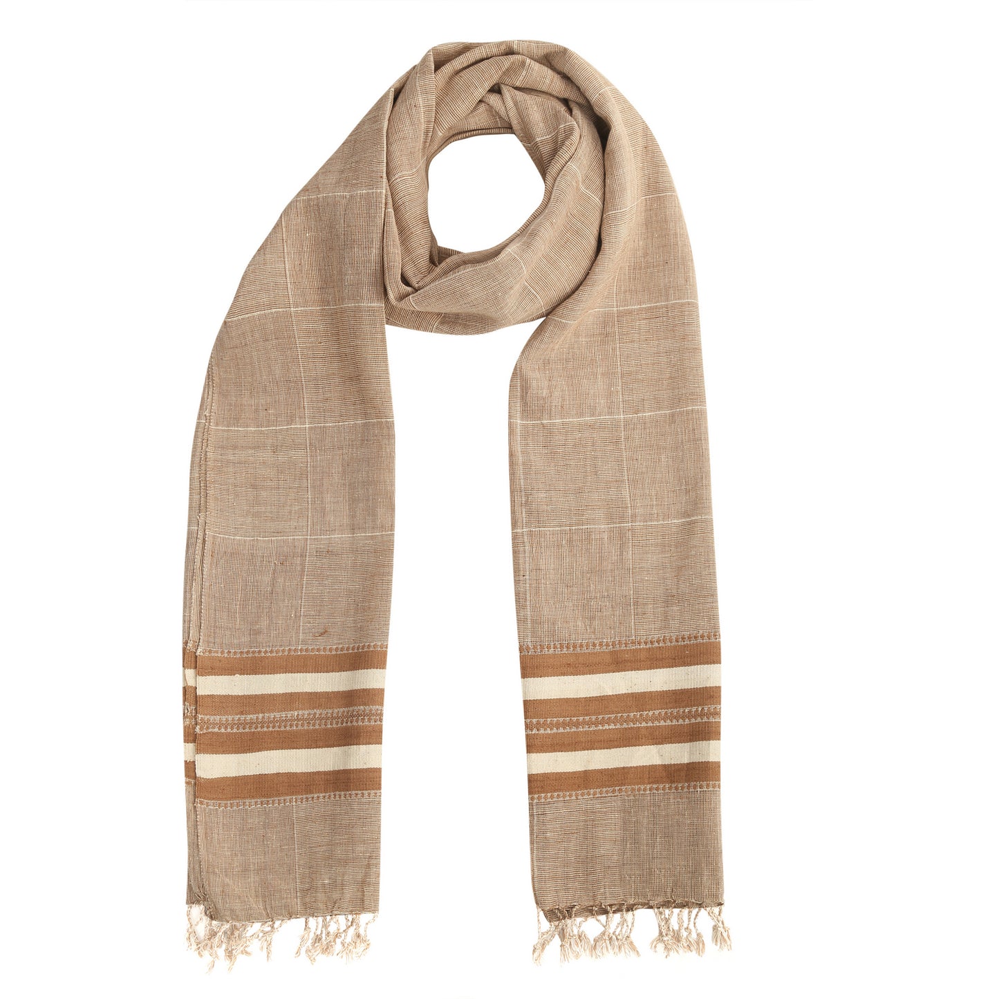 Organic Cotton French Beige & Mocha Handwoven Scarf - Cotton Scarves Australia