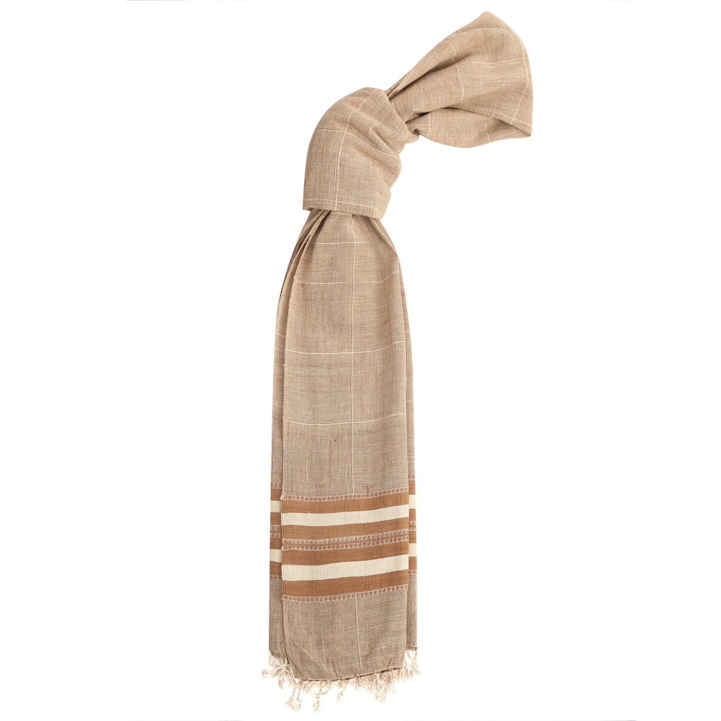 Organic Cotton French Beige & Mocha Handwoven Scarf - Cotton Scarves Australia