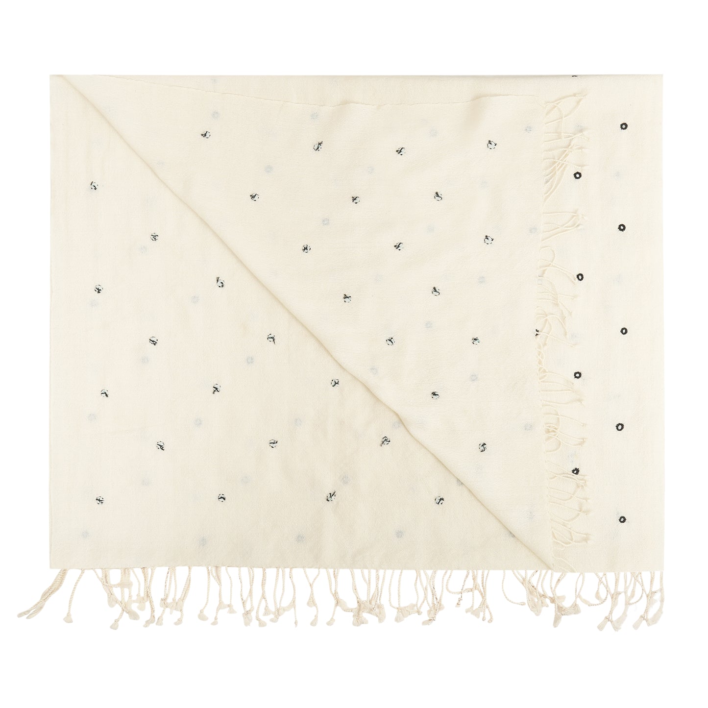 Merino Wool Dotted Antique White Handwoven Scarf - Merino Wool Scarves Australia