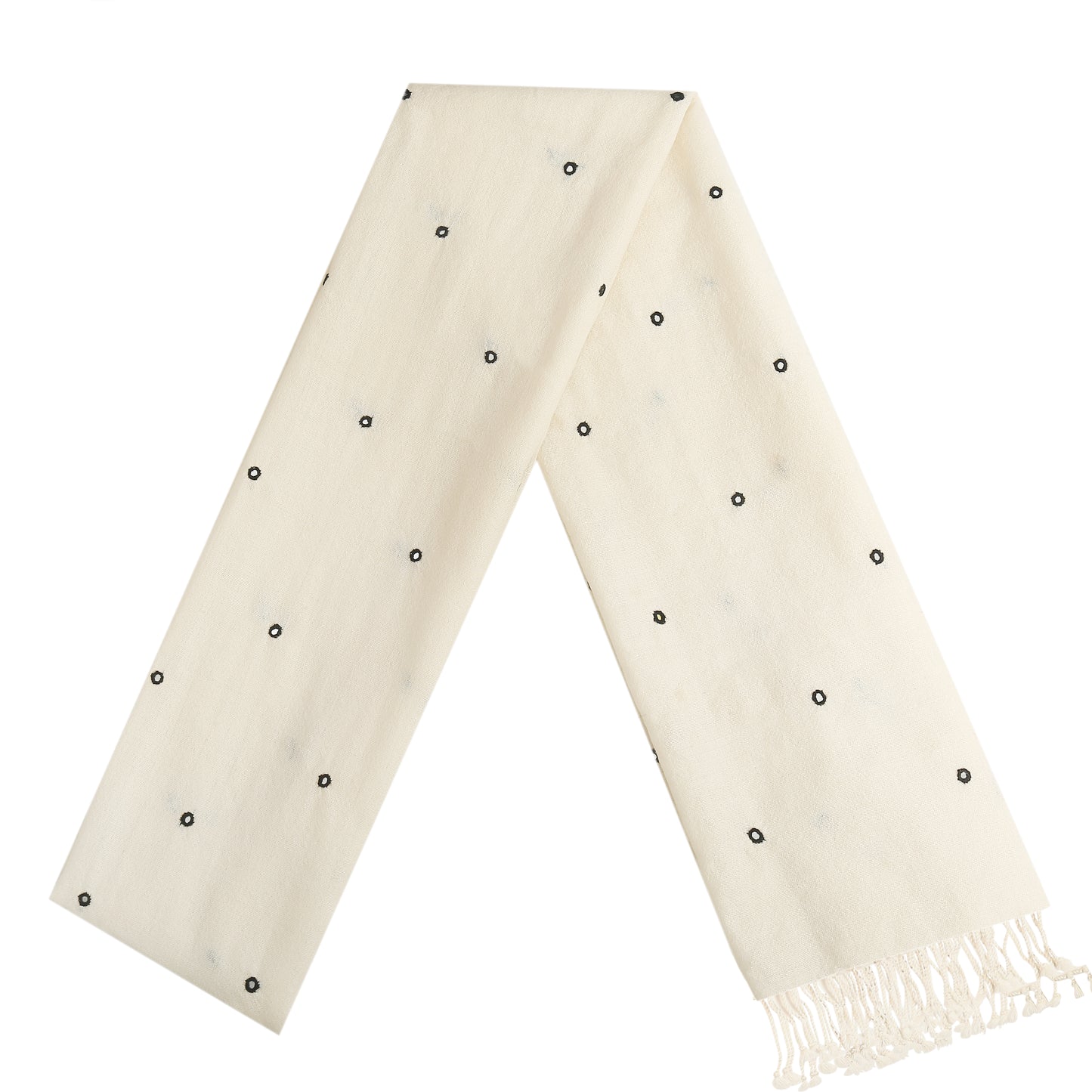 Merino Wool Dotted Antique White Handwoven Scarf - Merino Wool Scarves Australia