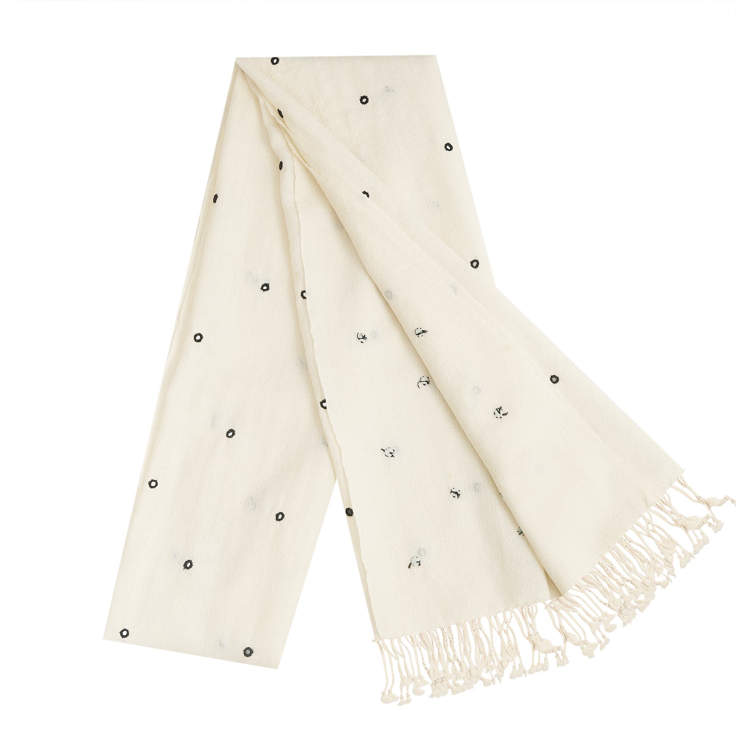 Merino Wool Dotted Antique White Handwoven Scarf - Merino Wool Scarves Australia