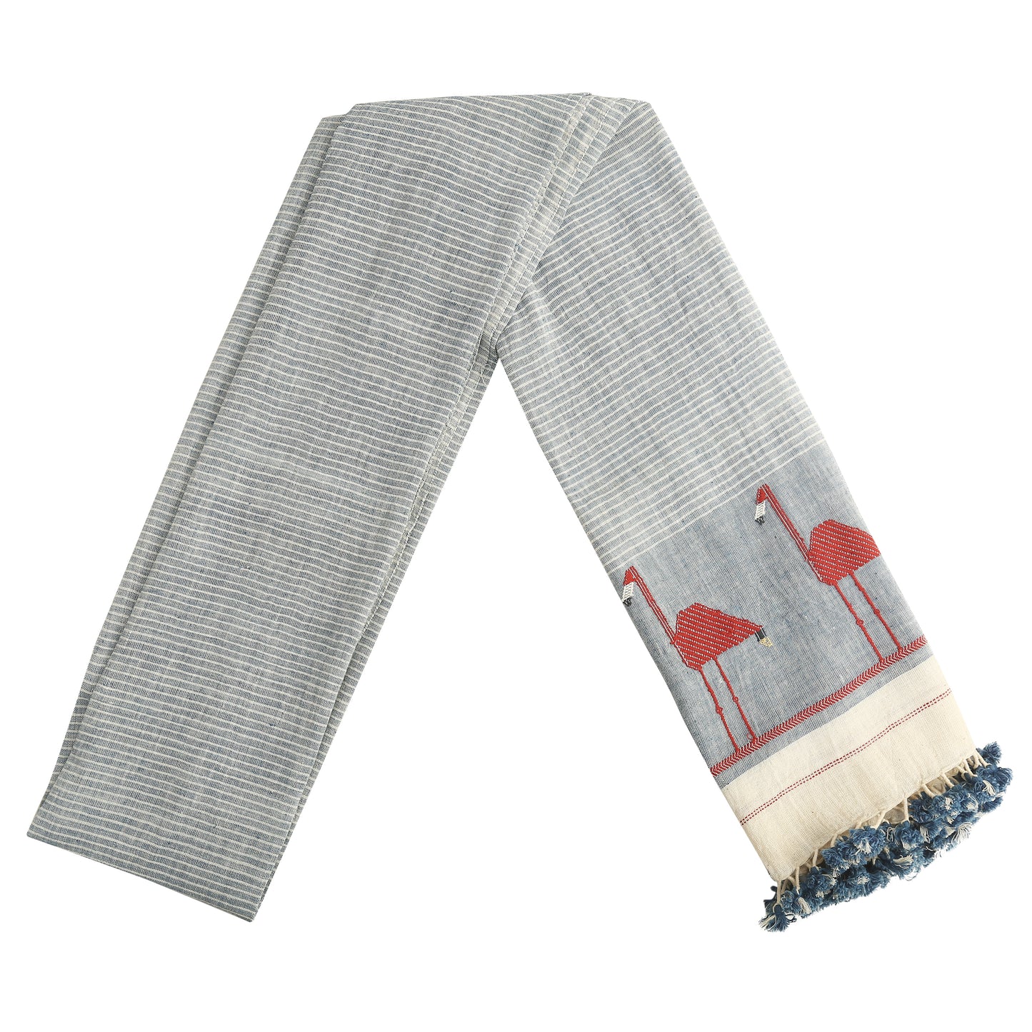 Organic Cotton Silver Grey & Beige Handwoven Scarf - Cotton Scarves Australia