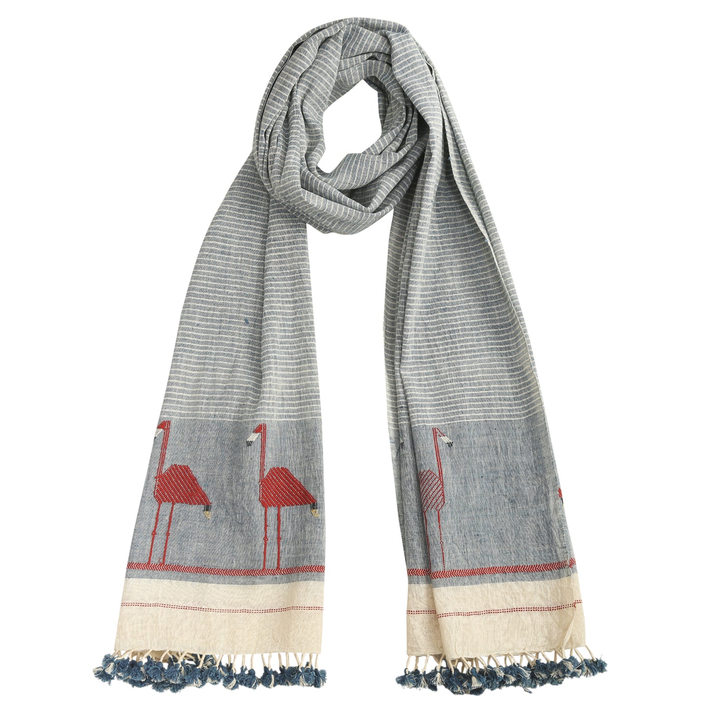 Organic Cotton Silver Grey & Beige Handwoven Scarf - Cotton Scarves Australia