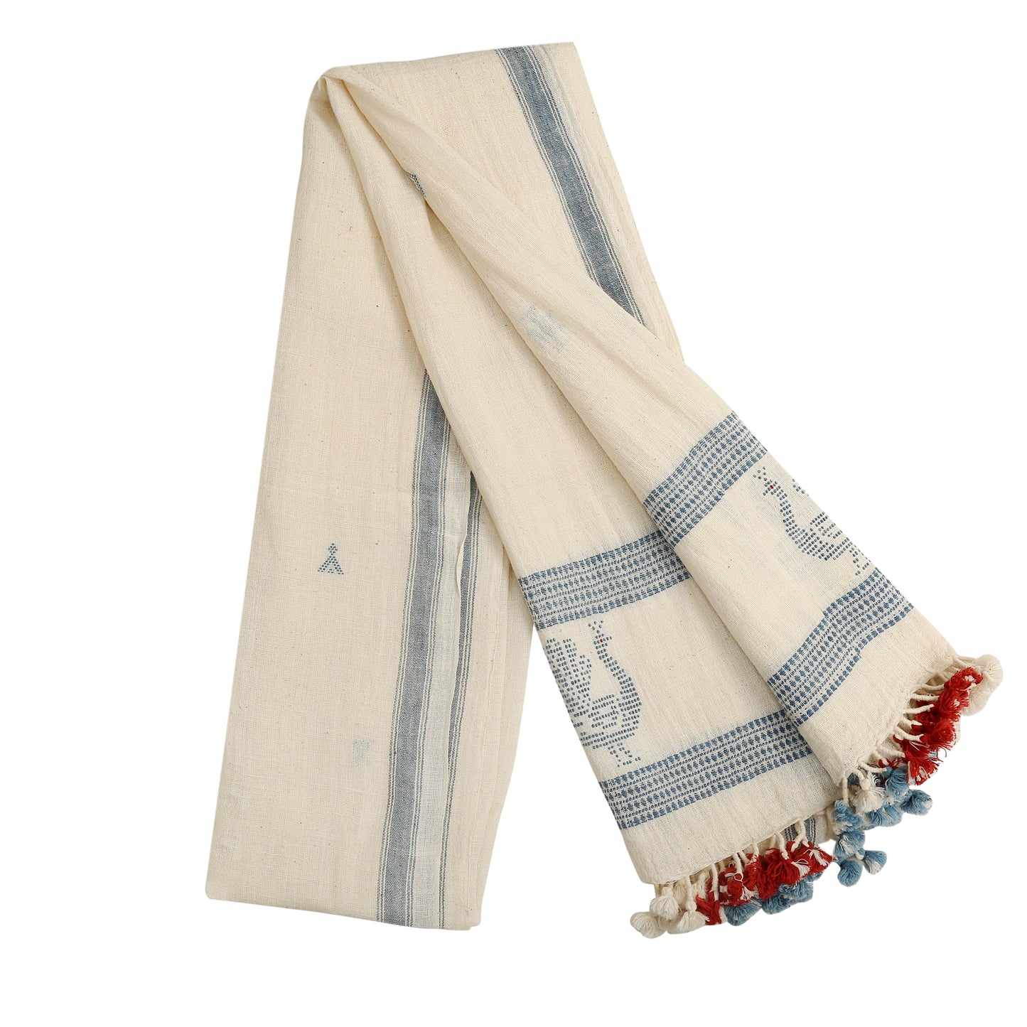 Organic Cotton Antique White & Bluish Grey Handwoven Scarf - Cotton Scarves Australia