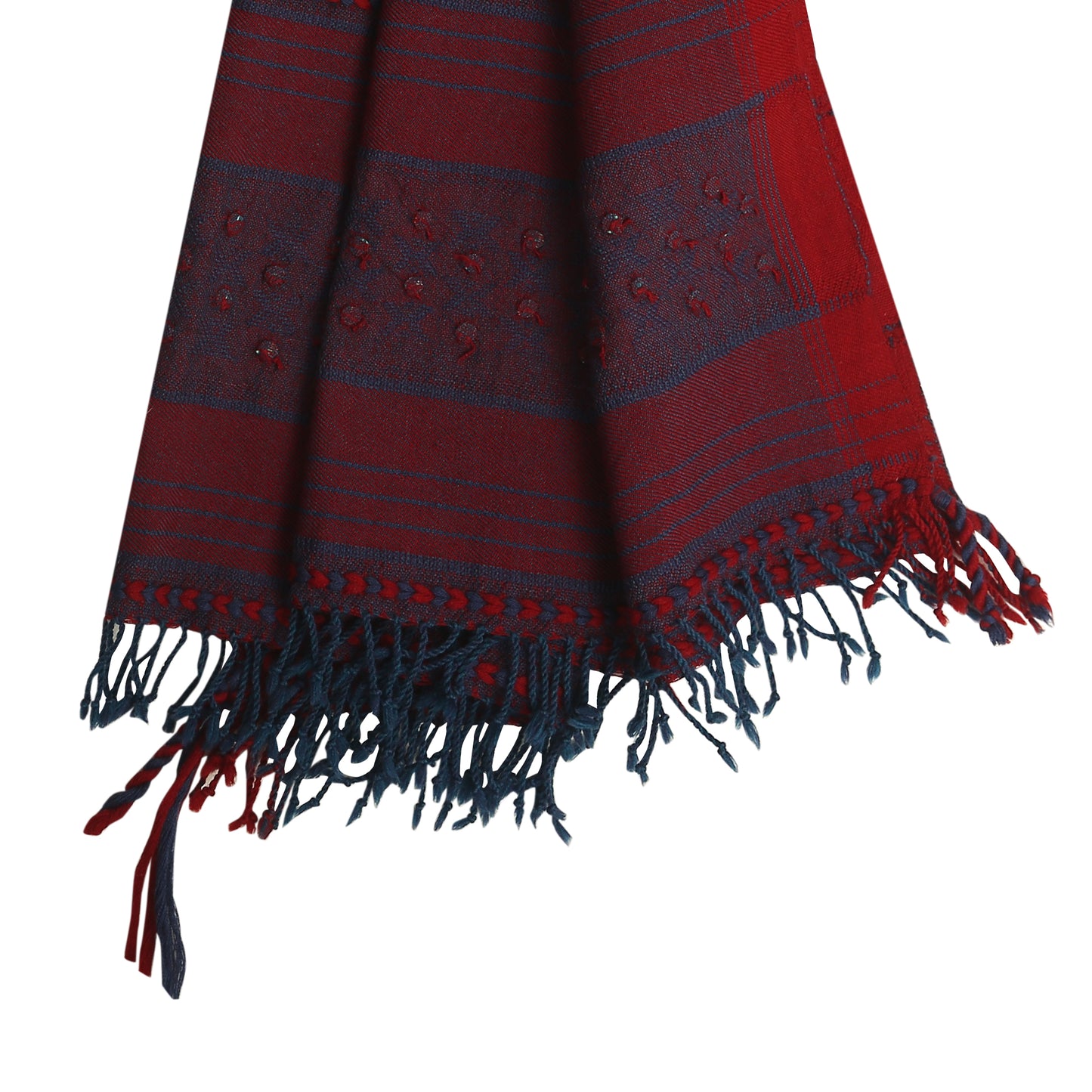 Merino Wool Blue Zodiac & Maroon Oak Handwoven Scarf - Merino Wool Scarves Australia