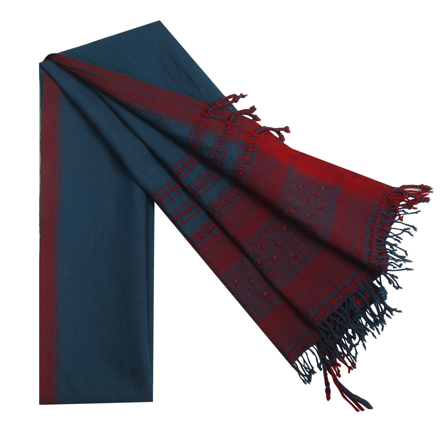 Merino Wool Blue Zodiac & Maroon Oak Handwoven Scarf - Merino Wool Scarves Australia