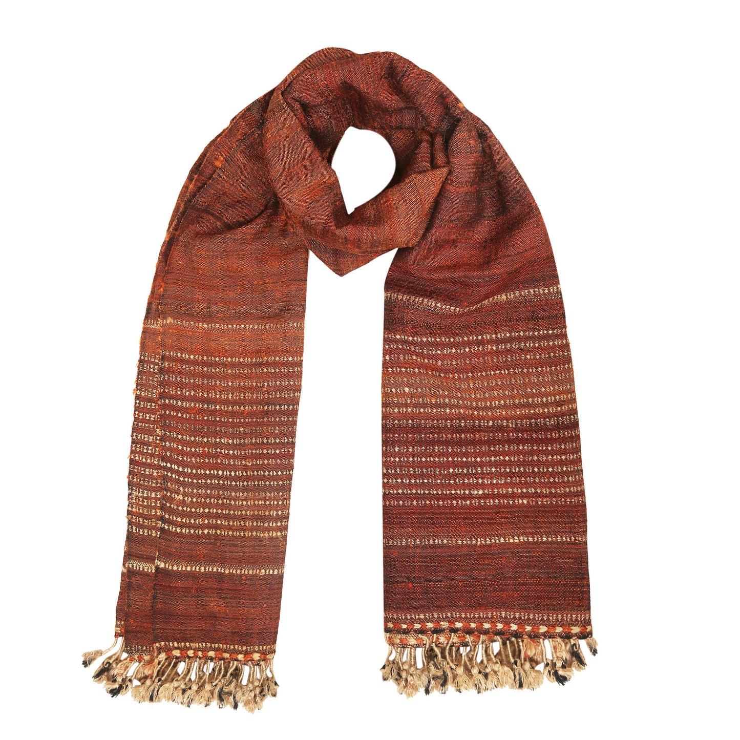 Coffee Bean Handwoven Scarf in Fine Australian Merino Wool & Tussar Silk - Merino Wool Scarves