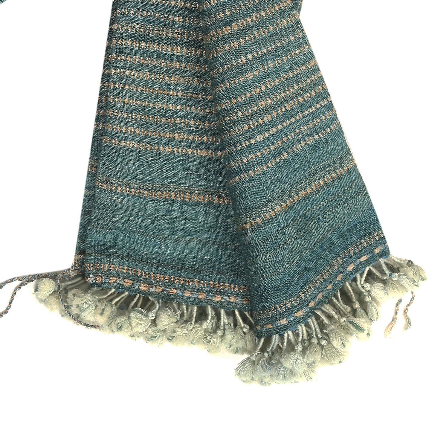 Beetle Green and Vanilla Handwoven Scarf in Fine Australian Merino Wool & Tussar Silk - Merino Wool Scarves