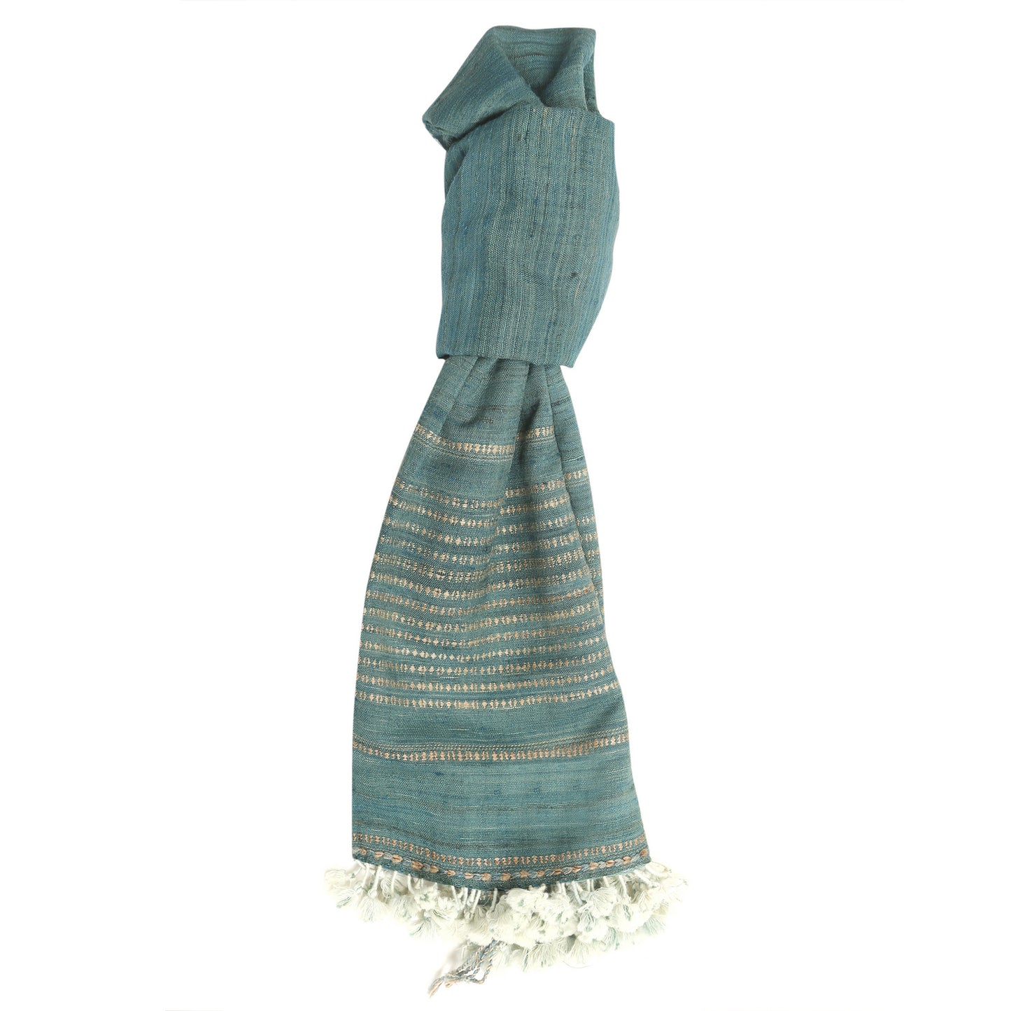 Beetle Green and Vanilla Handwoven Scarf in Fine Australian Merino Wool & Tussar Silk - Merino Wool Scarves