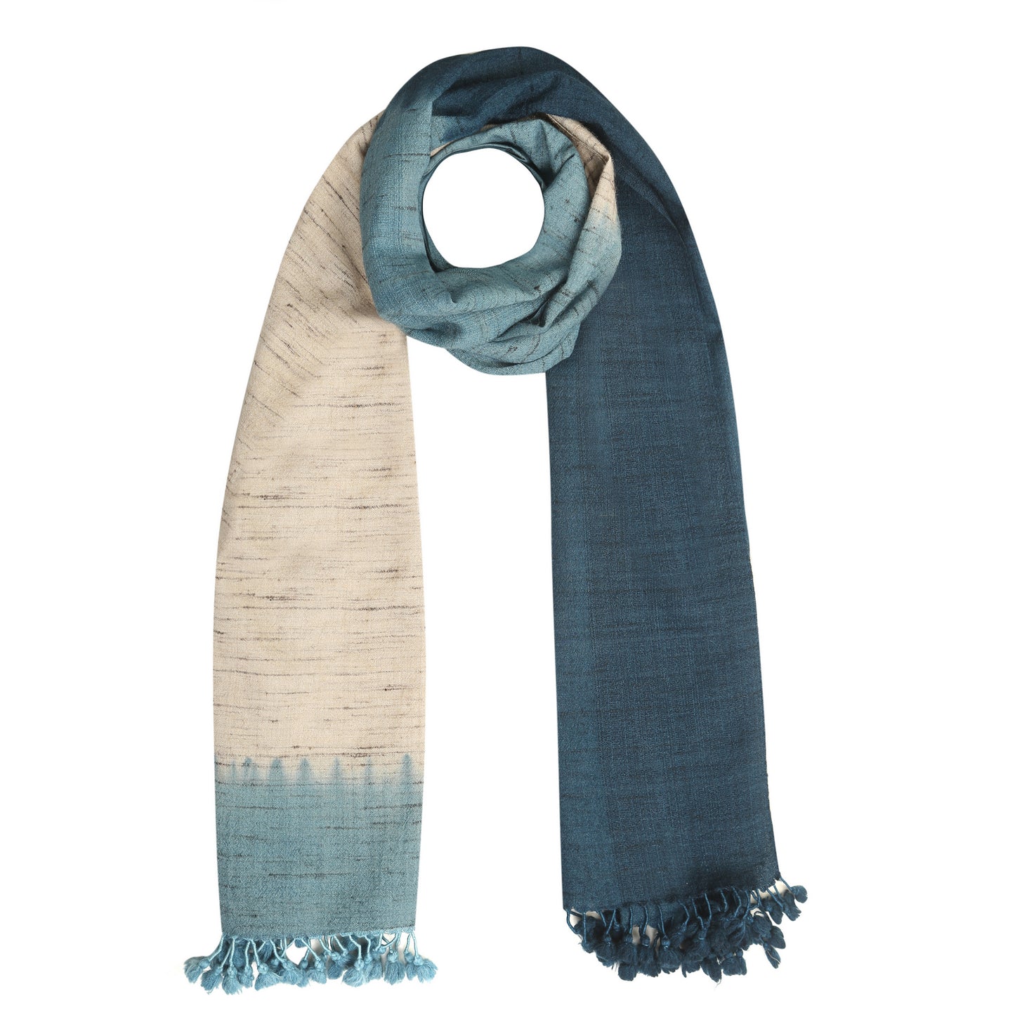 Casal Almond and Slate Handwoven Scarf in Fine Australian Merino Wool & Tussar Silk - Merino Wool Scarves