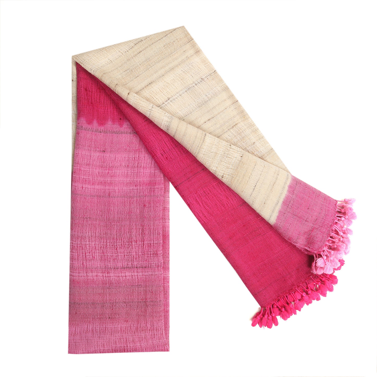 Soft Peach and Maroon Handwoven Scarf in Fine Australian Merino Wool & Tussar Silk - Merino Wool Scarves