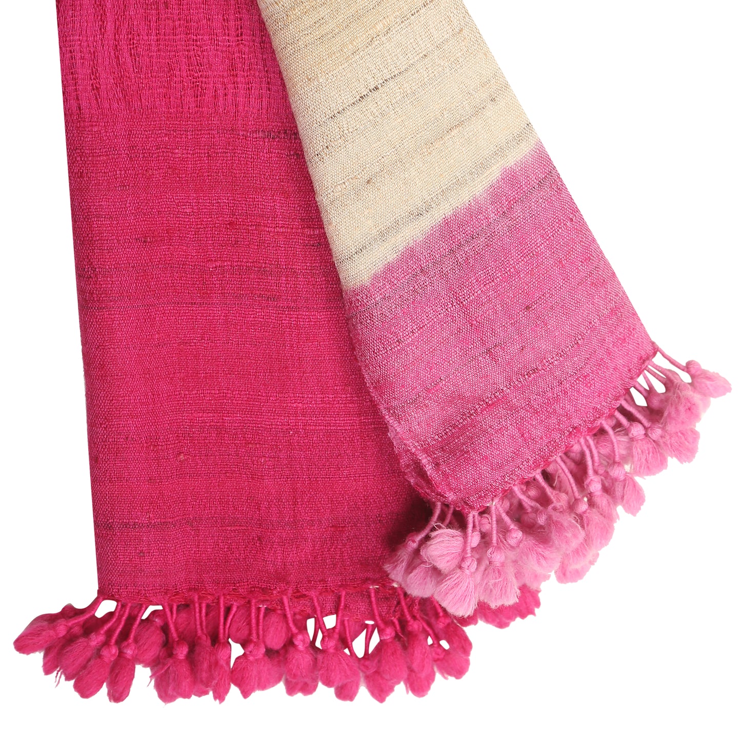 Soft Peach and Maroon Handwoven Scarf in Fine Australian Merino Wool & Tussar Silk - Merino Wool Scarves