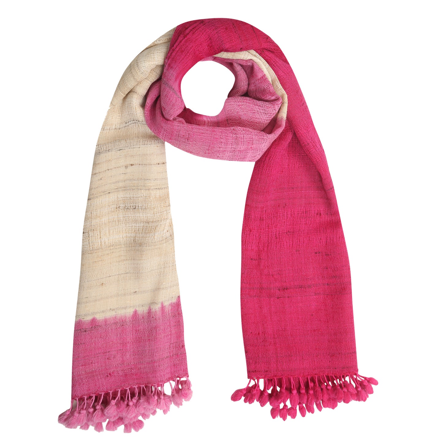 Soft Peach and Maroon Handwoven Scarf in Fine Australian Merino Wool & Tussar Silk - Merino Wool Scarves